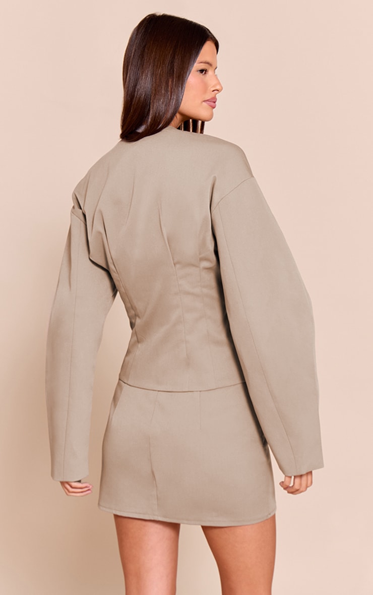 Taupe Tailored Woven Boxy Balloon Sleeve Blazer image 2