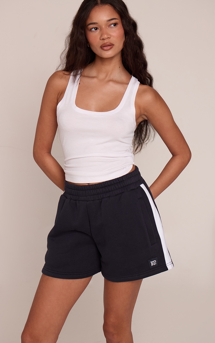 Navy PLT Tab Contrast Side Stripe Sweat Shorts image 4