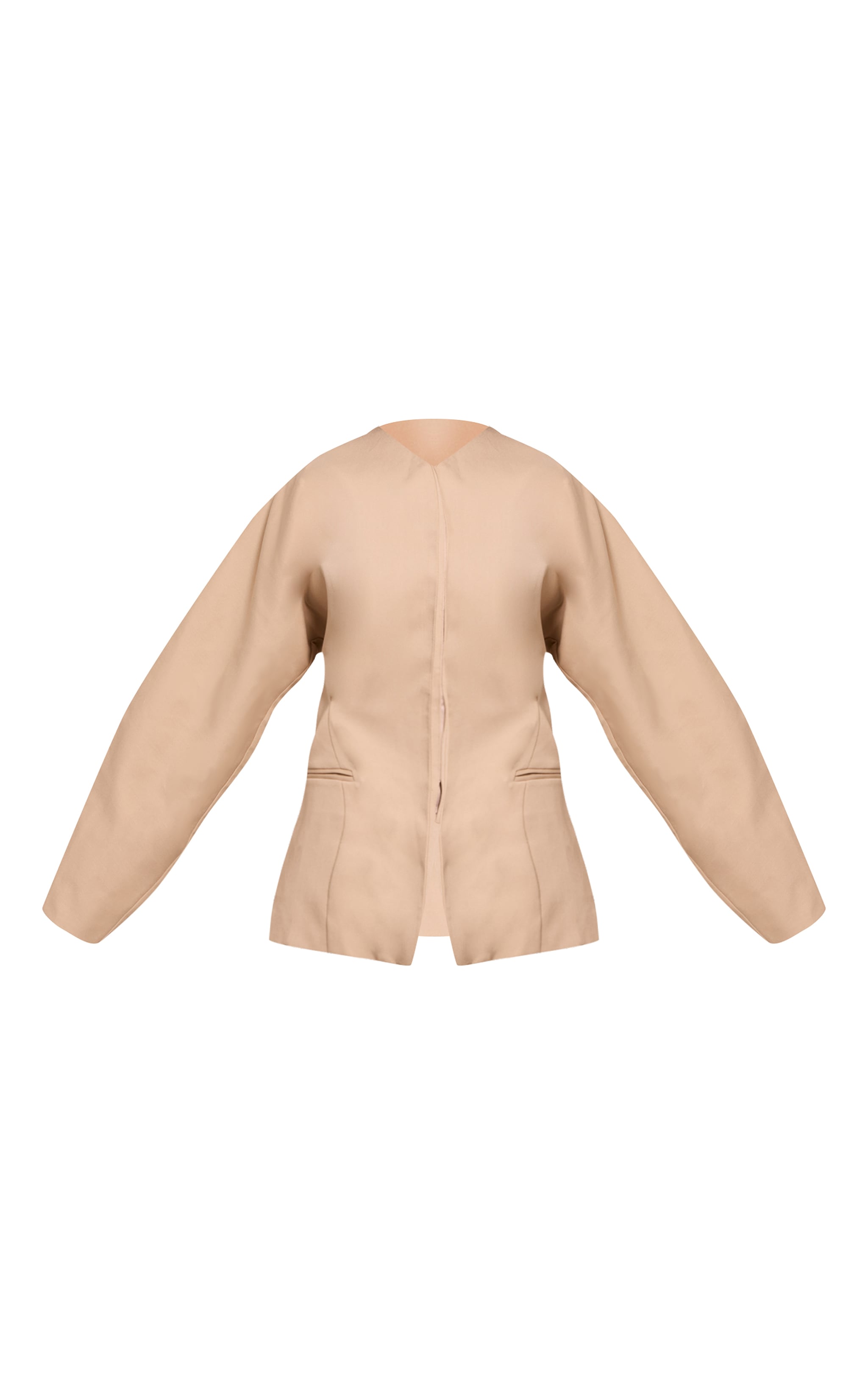 Tall Sand Premium Woven Tailored Collarless Blazer image 5