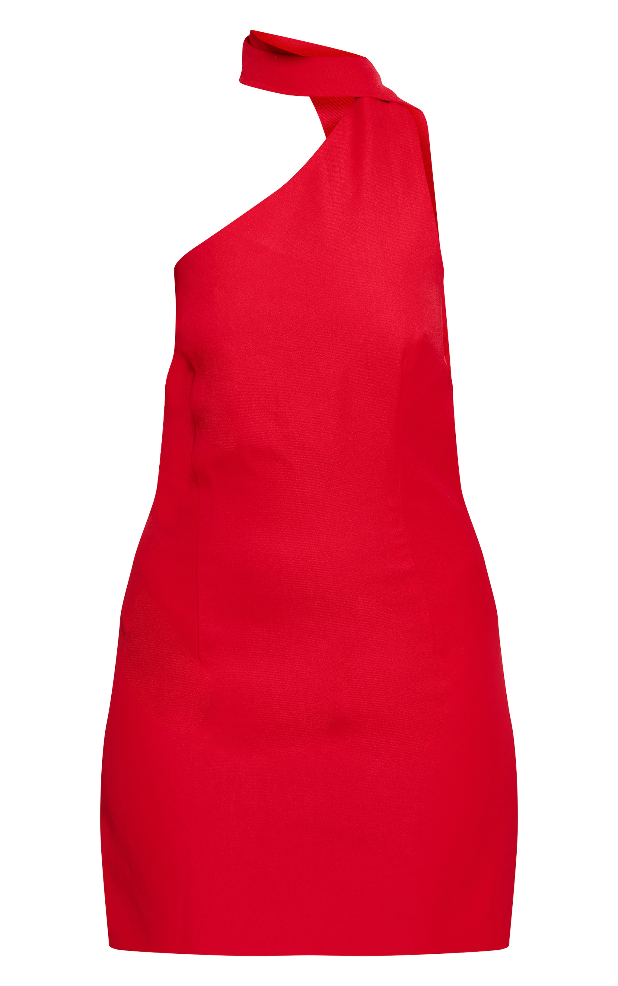 Red Woven Asymmetric Scarf Detail Mini Dress image 5