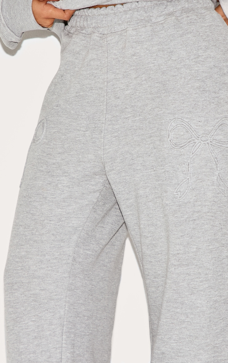 Petite Grey Marl Embossed Bow Detail Wide Leg Sweatpants image 4