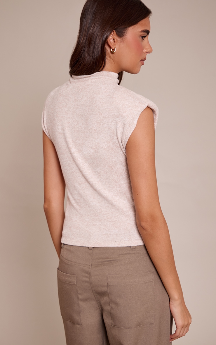 Sand Soft Knit Shoulder Detail High Neck Long Top image 2