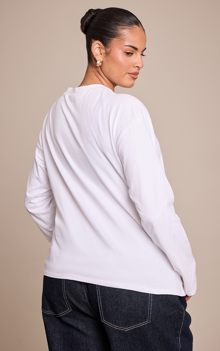 Plus White Cotton Side Trim Detail Long Sleeve T-shirt  image 2