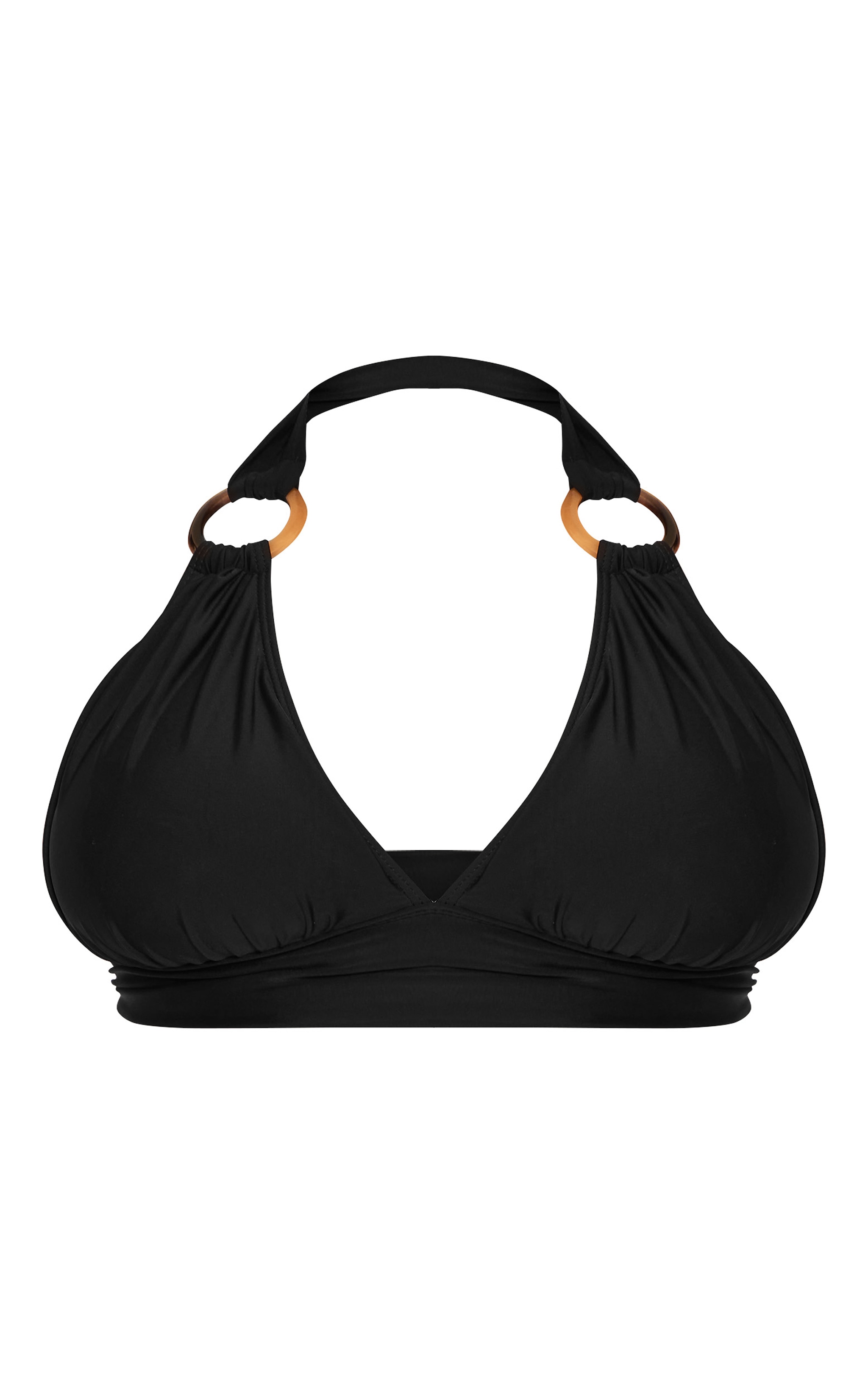 Plus Black O Ring Detail Ruched Triangle Bikini Top image 1