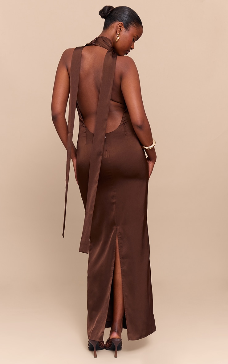 Chocolate Satin Cowl Neck Drape Maxi Dress image 2
