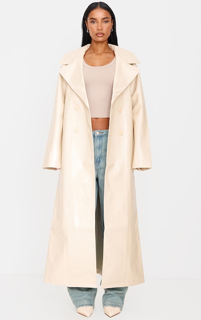 Sand Faux Leather Croc Trench Coat