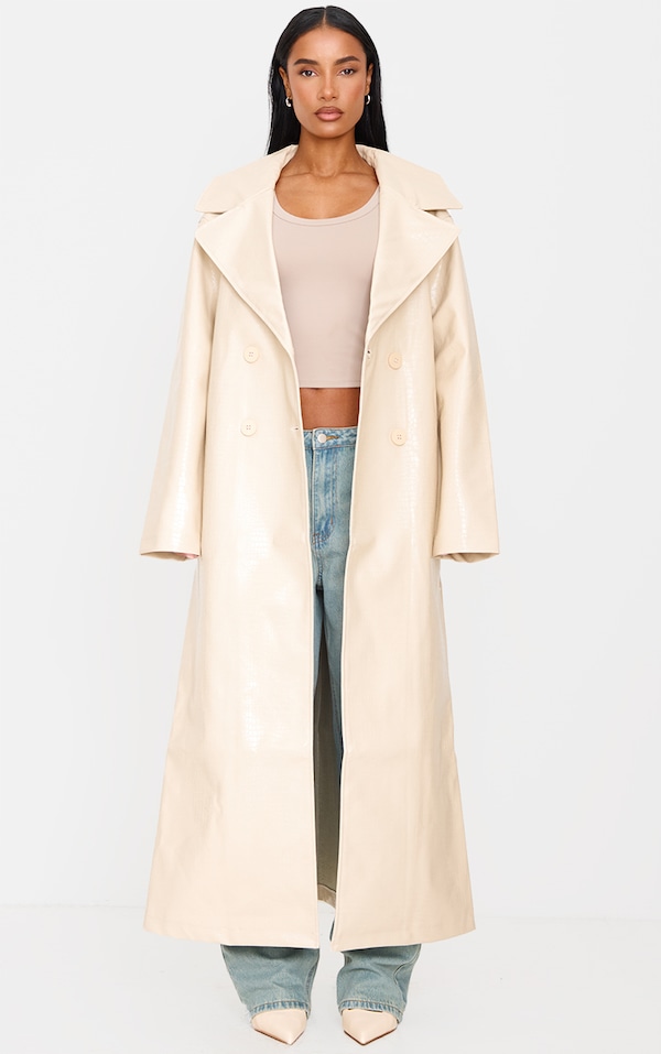 Sand Faux Leather Croc Trench Coat