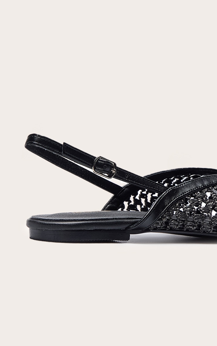 Black Pu Point Toe Woven Sling Back Flats image 4