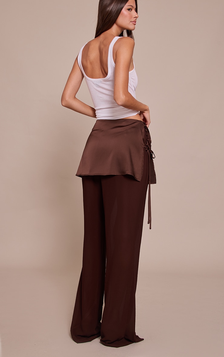 Chocolate Satin Chiffon Overlay Wide Leg Pants image 3