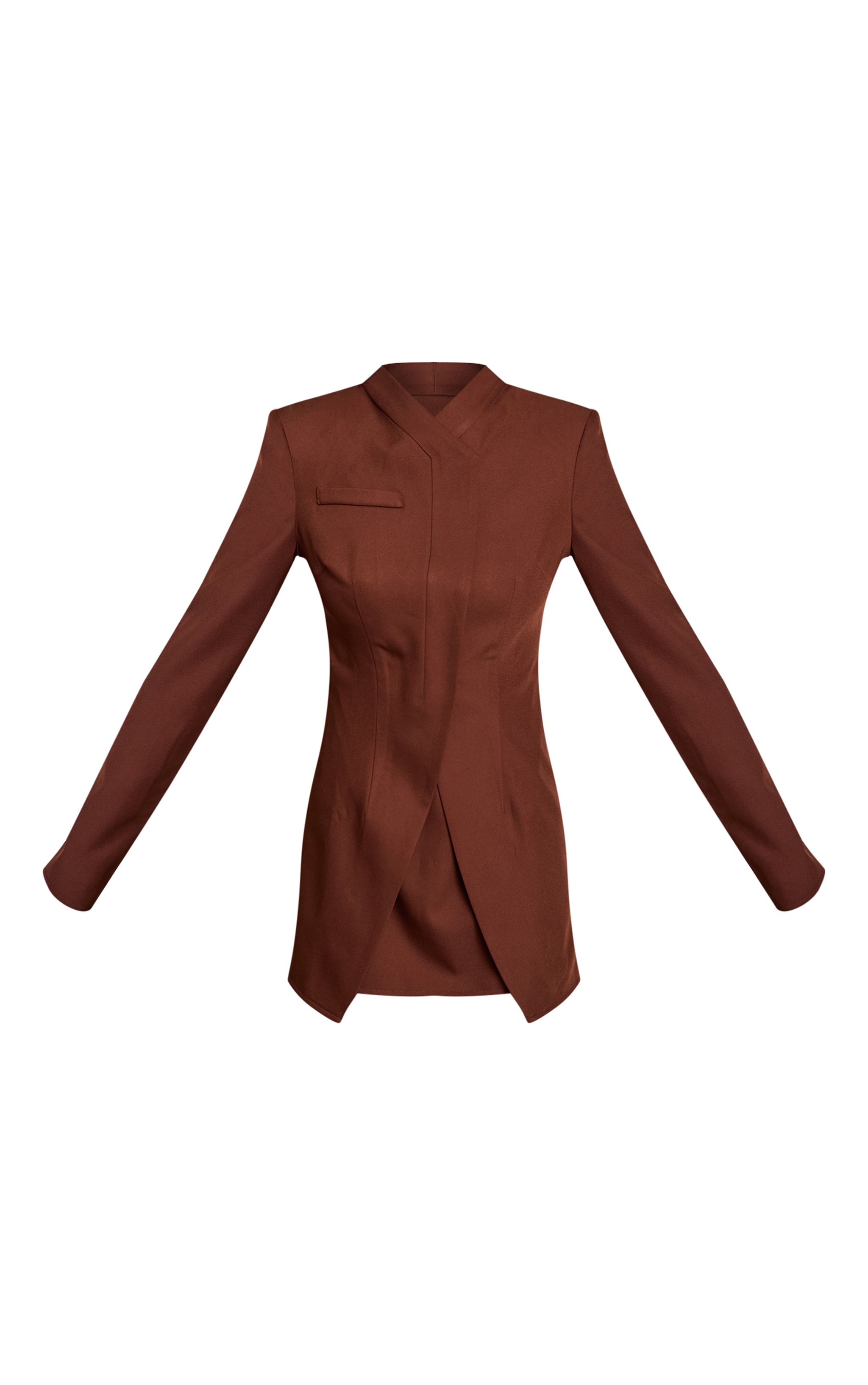 Chocolate Tailored Overlap Long Sleeve Bodycon Dress image 5