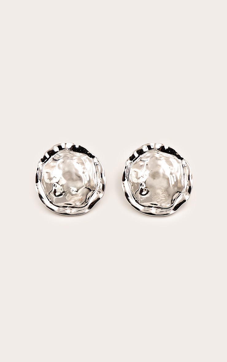 Silver Hammered Circular Earrings image 2