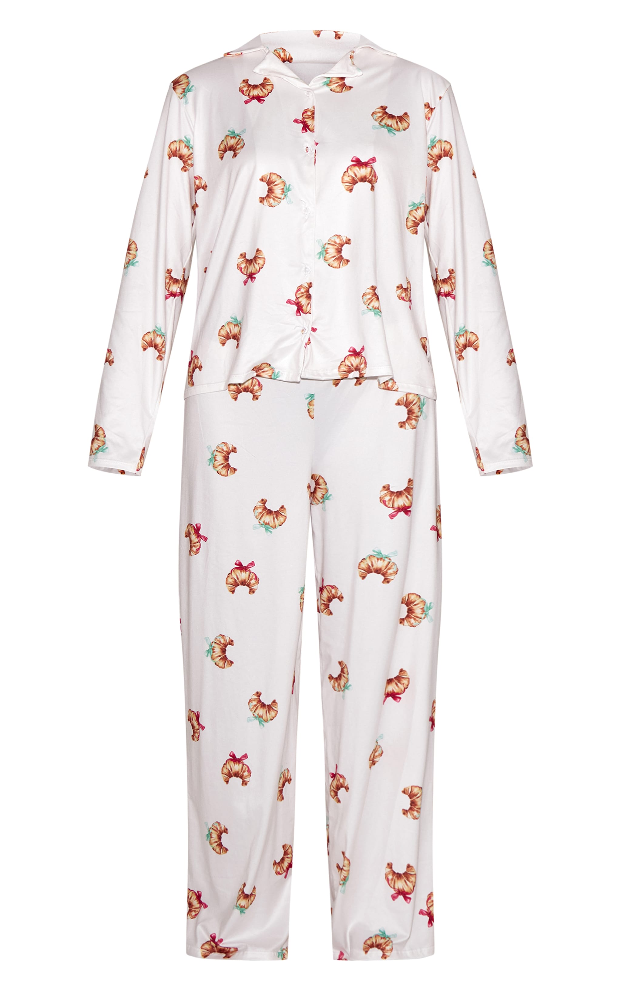 Cream Bow Croissant Long Sleeve Button Through PJ Set image 5
