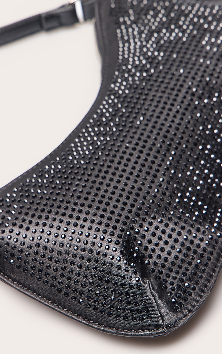 Sac à main baguette satiné noir à strass image 5