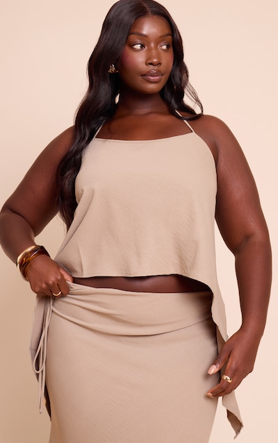 Plus Top fluide tissé gris champignon à bretelles fines et ourlet fendu