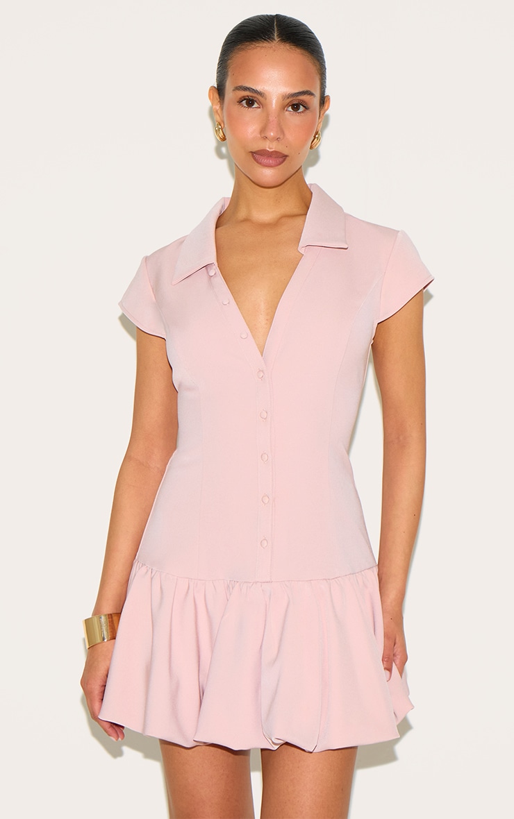 Petite Pale Rose V-neck Fitted Pleated Mini Dress image 1