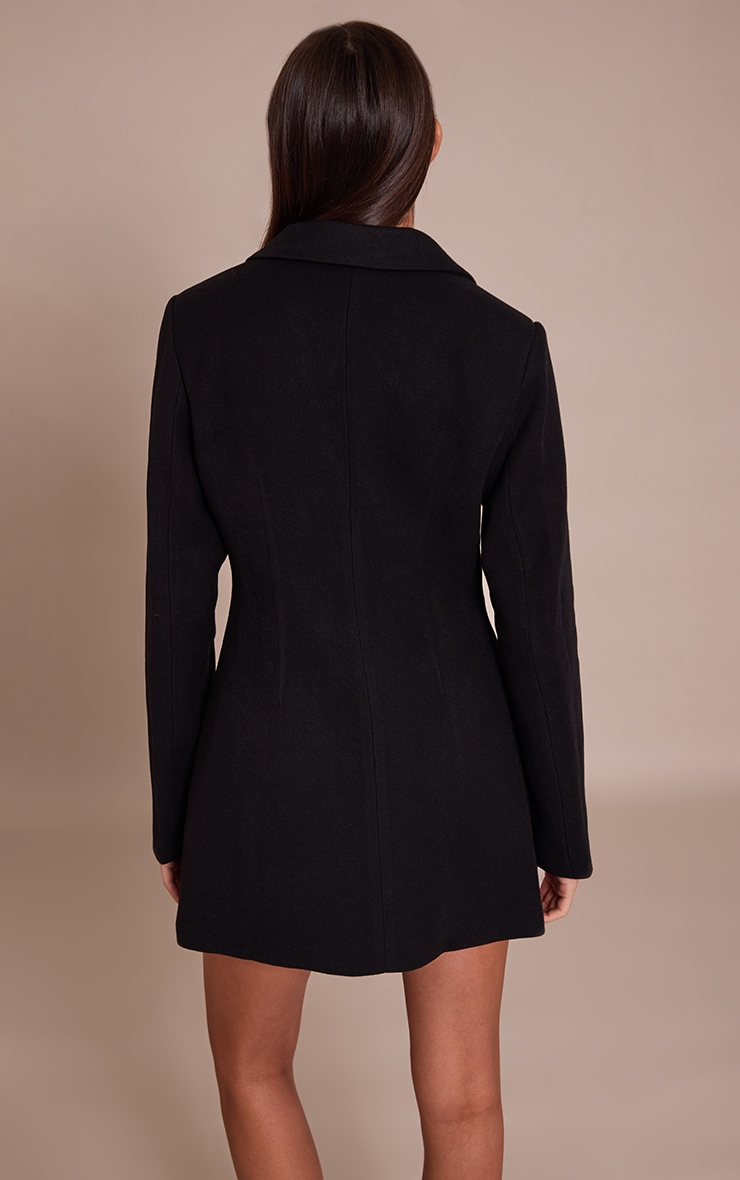 Black Wool Look Cinched Waist Blazer Dress image 2