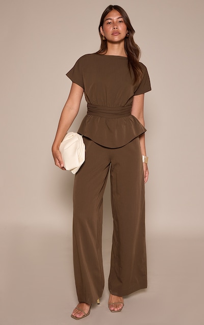 Chocolate High Neck Peplum Jumpsuit