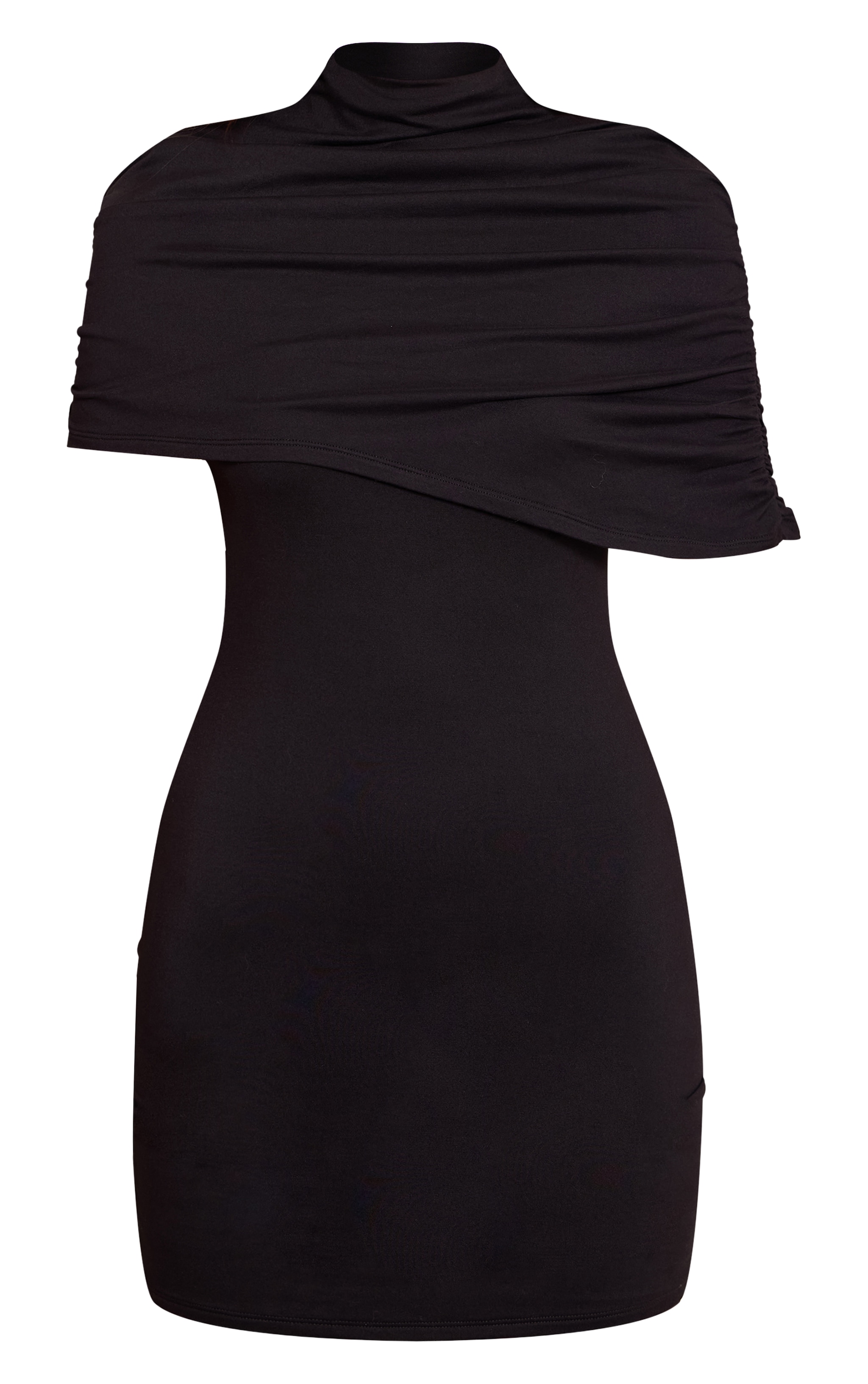Black Double Contour Asymmetric Overlay Detail Bodycon Dress image 5