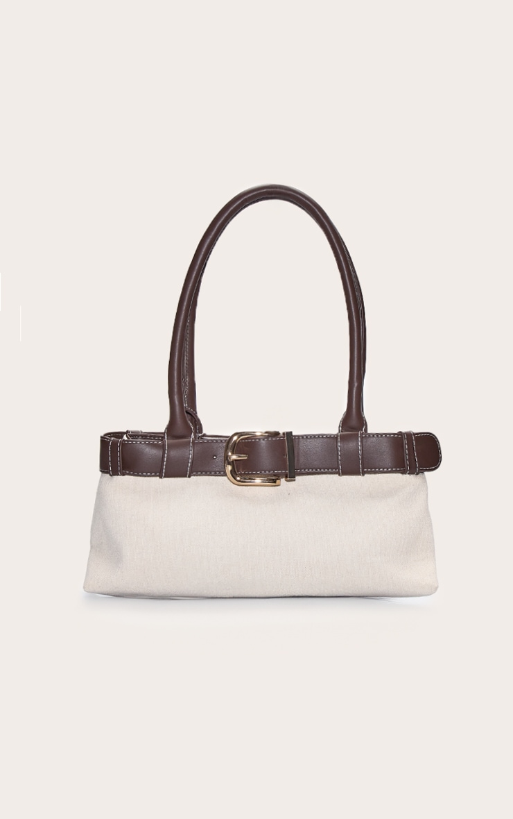 Canvas Belted PU Elongated Shoulder Bag image 2