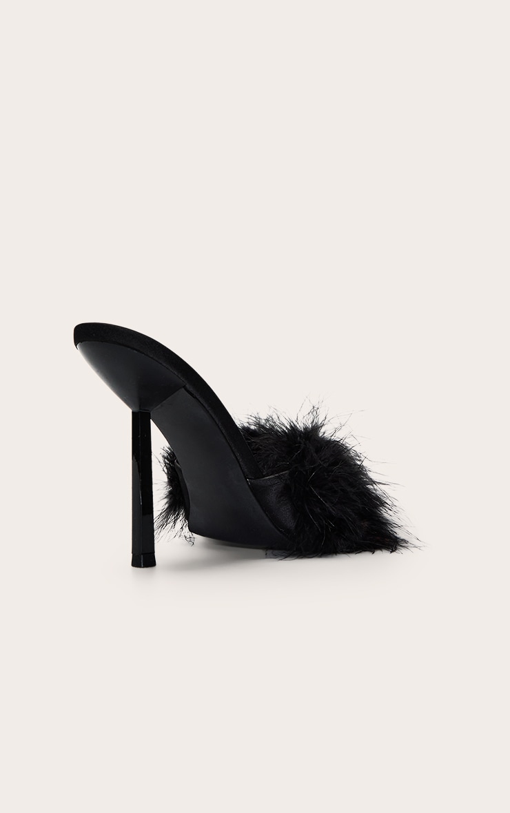 Mules noires à talon et plumes image 4