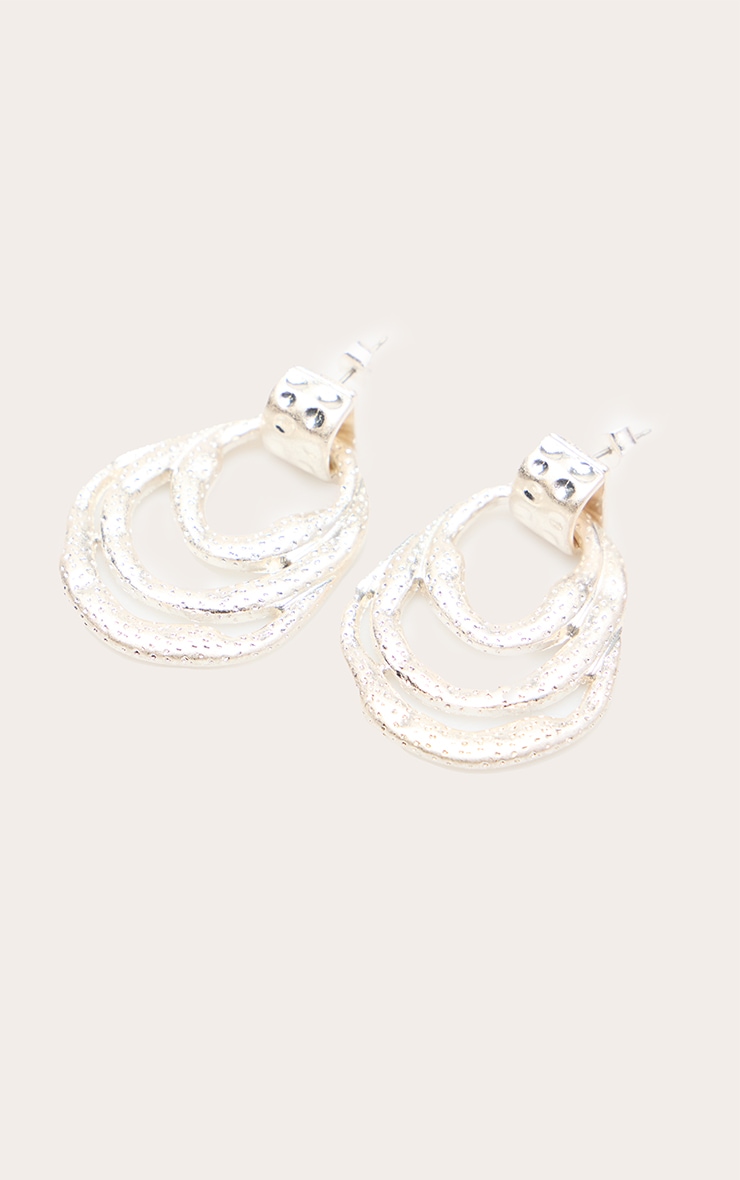 Silver Molten Hammered Abstract Draped Statement Earrings image 3