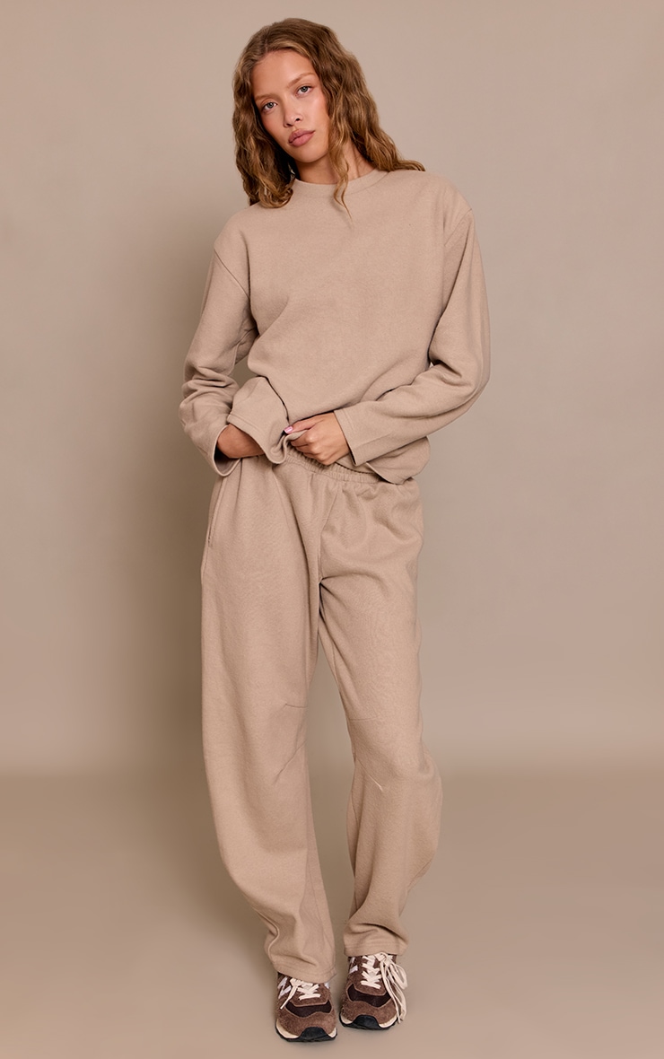 Pantalon droit brossé côtelé taupe à pinces image 2