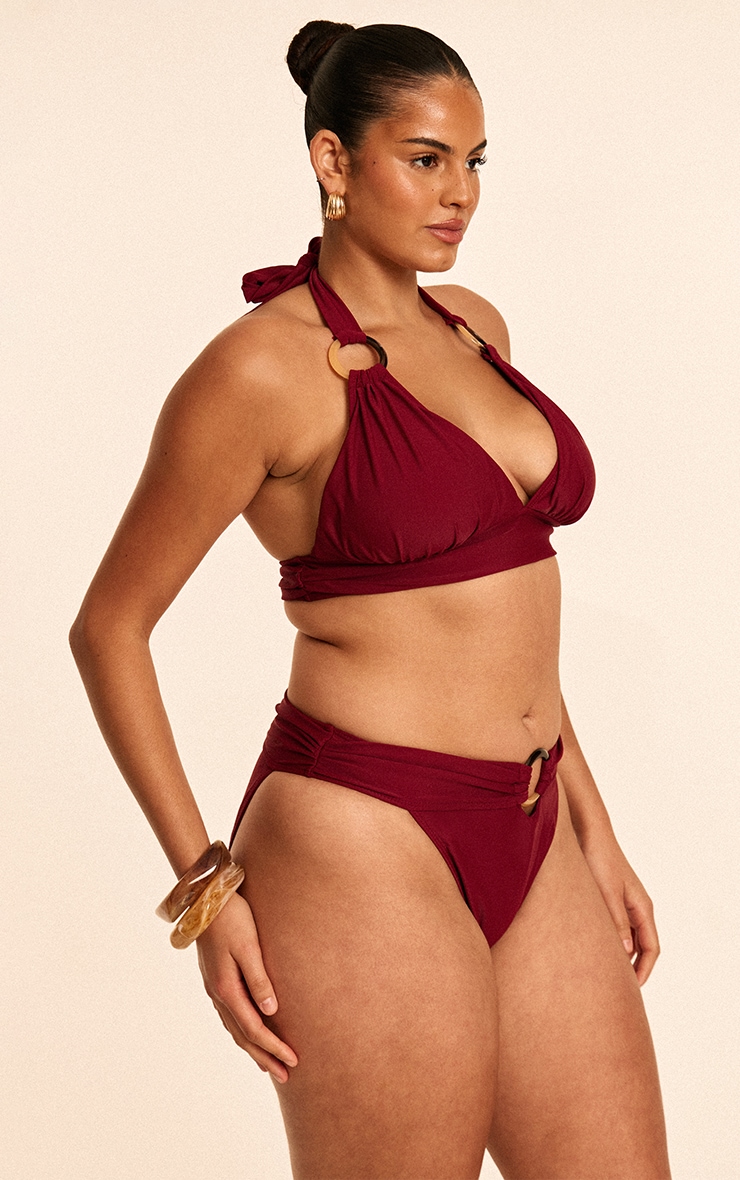 Plus Burgundy O Ring Detail Tanga Bikini Bottoms image 3