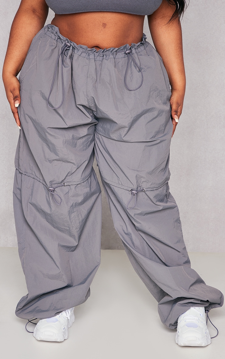 Plus Grey Parachute Toggle Detail Cargo Trouser Plus Size PLT UAE