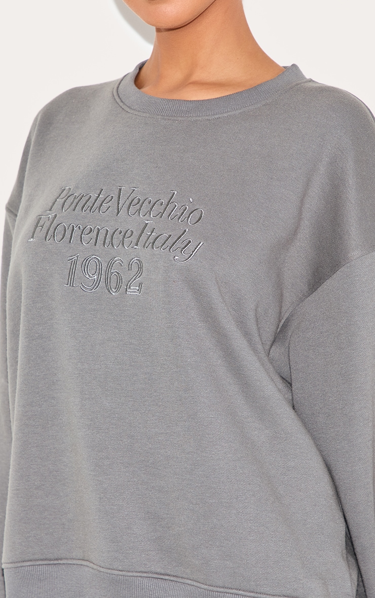 Sweat gris brodé à épaules carrées image 4