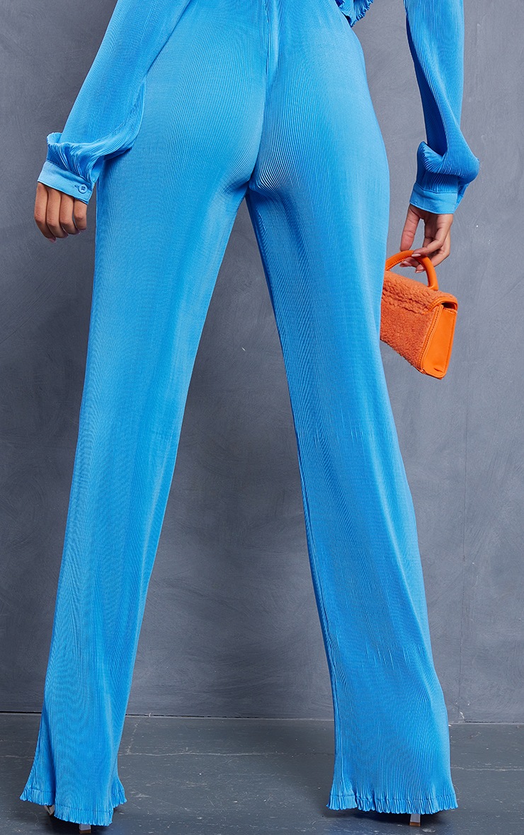 Tall Light Blue Plisse High Waist Trousers PrettyLittleThing
