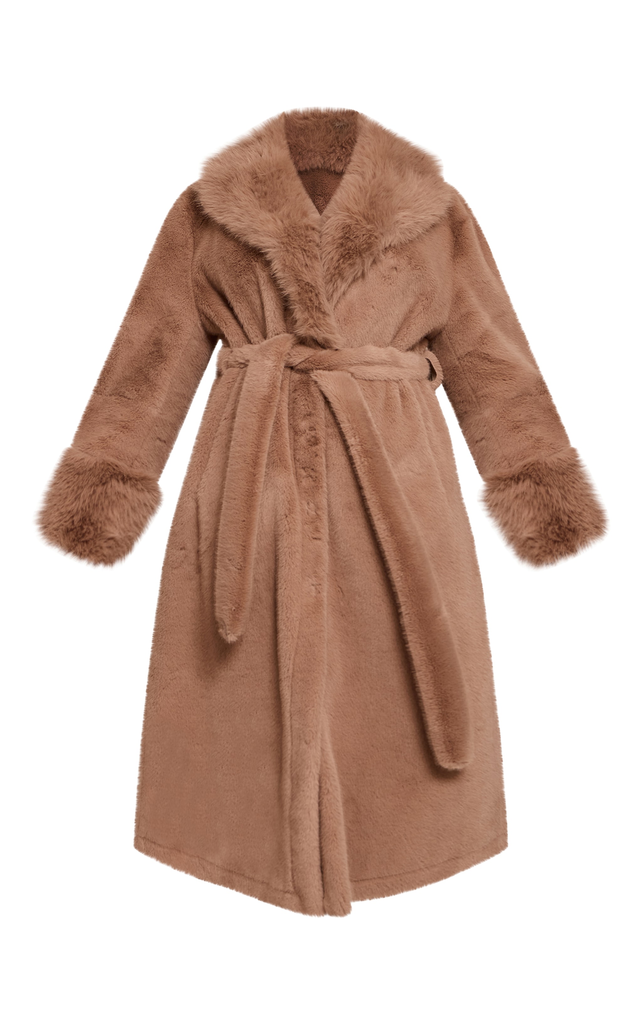 Plus Manteau oversize en fausse fourrure gris champignon à nouer image 5