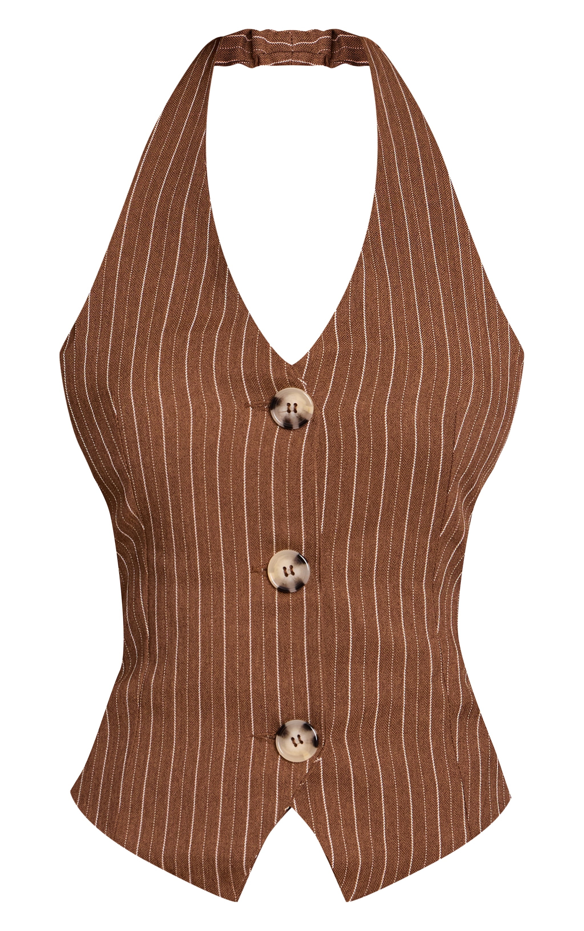 Chocolate Tailored Woven Herringbone Halterneck Top image 5