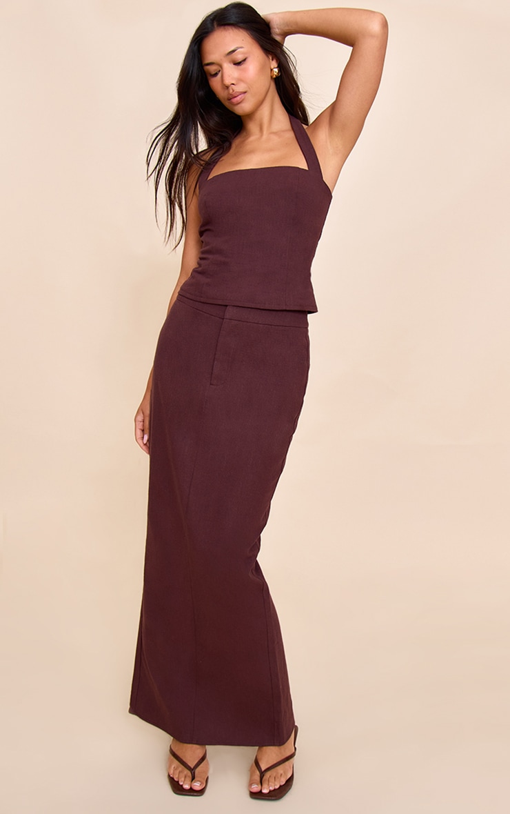 Deep Chocolate Premium Linen A Line Maxi Skirt image 1