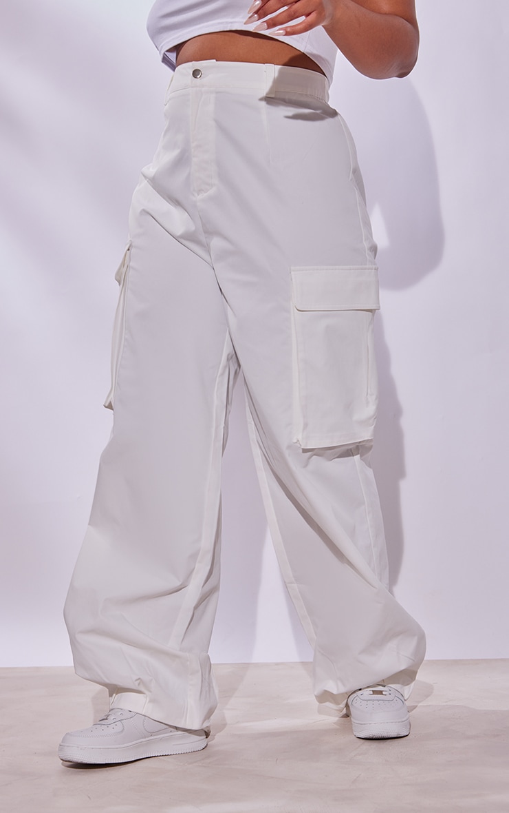Plus White Oversized Pocket Cargo Trousers image 2