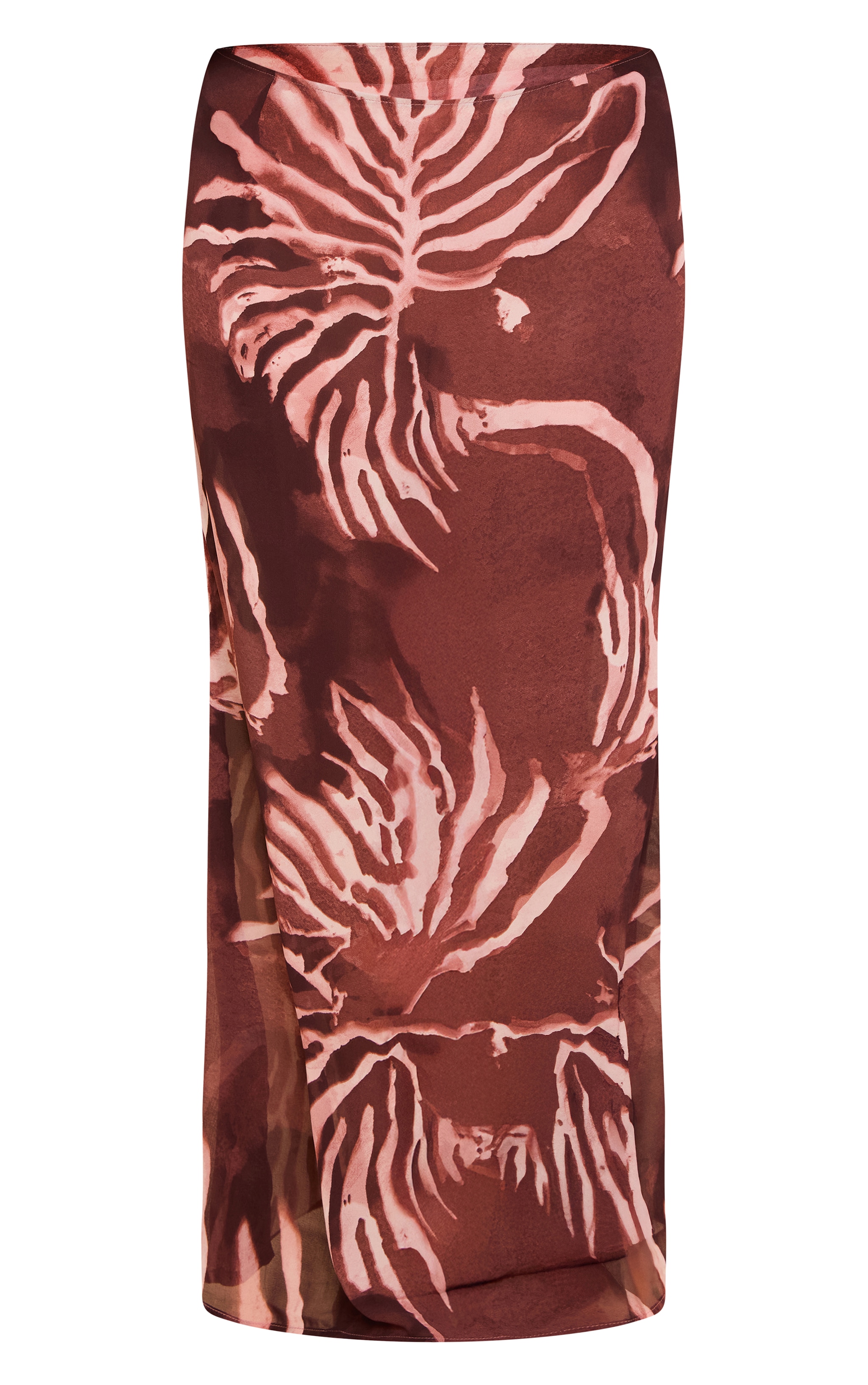 Plus Brown Chiffon Floral Mid Rise Tie Side Maxi Skirt image 5