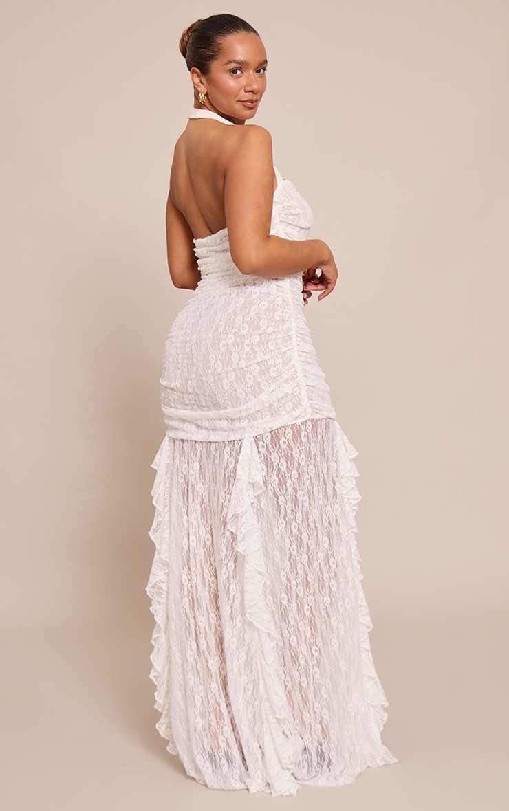 Shape White Lace Ruched Bodice Halterneck Maxi Dress image 2