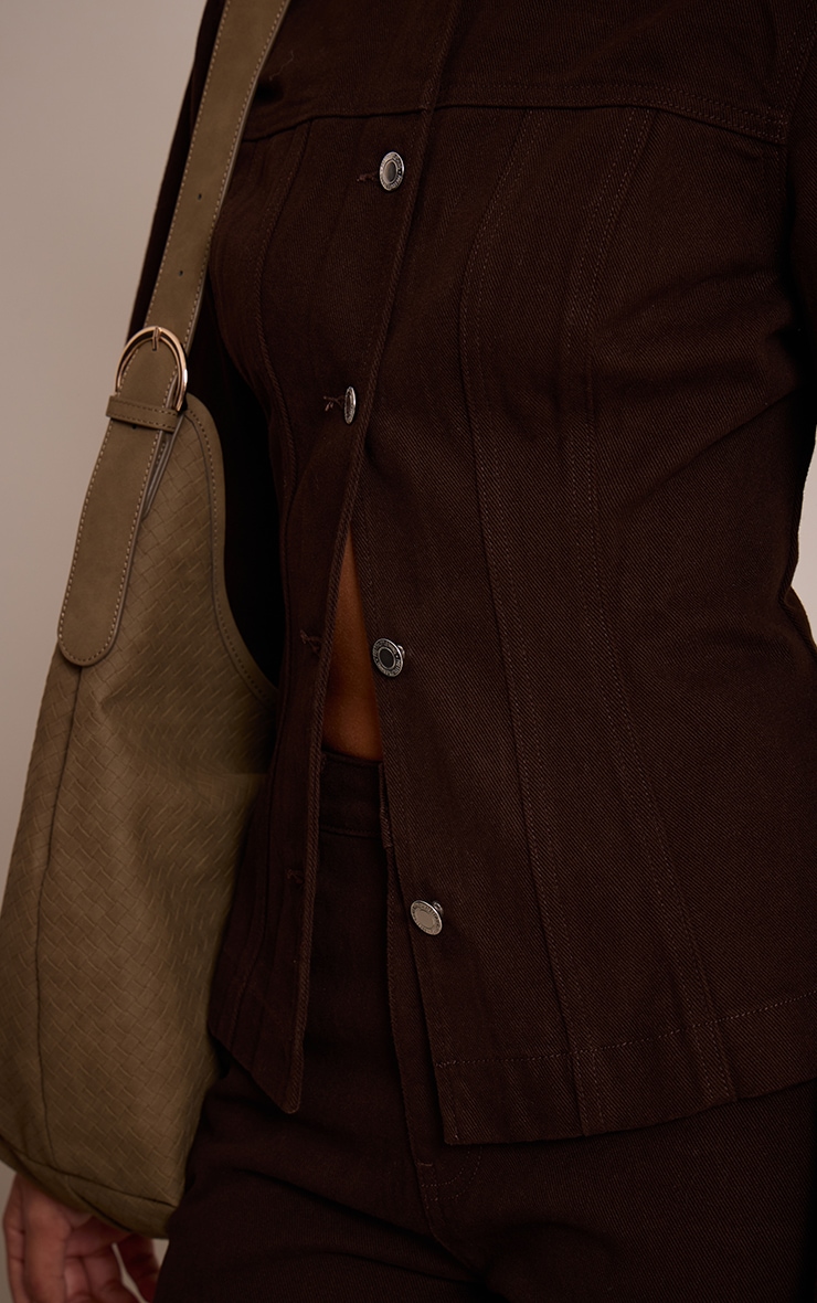 Dark Chocolate Cinched Long Sleeve Denim Jacket image 4