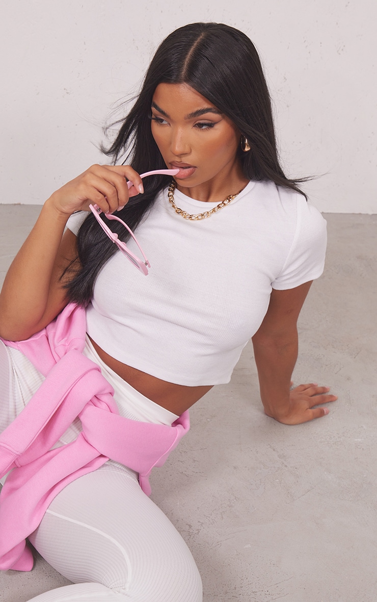 White Rib Short Sleeve Crop Top