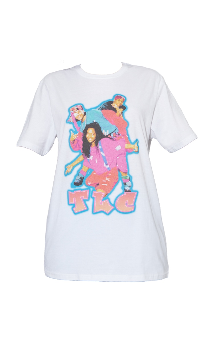 T-shirt oversize blanc imprimé TLC image 5