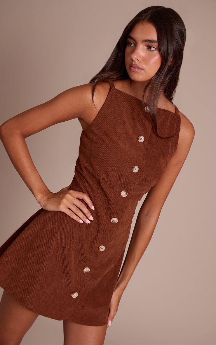 Chocolate Cord Button Down Shift Dress image 1