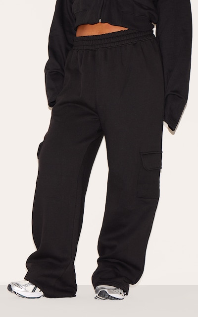 Plus Black Cargo Pocket Wide Leg Track Pants
