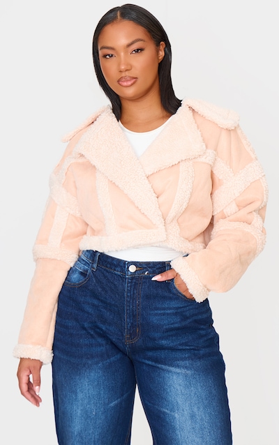 Plus Cream Shearling Trim Crop Aviator