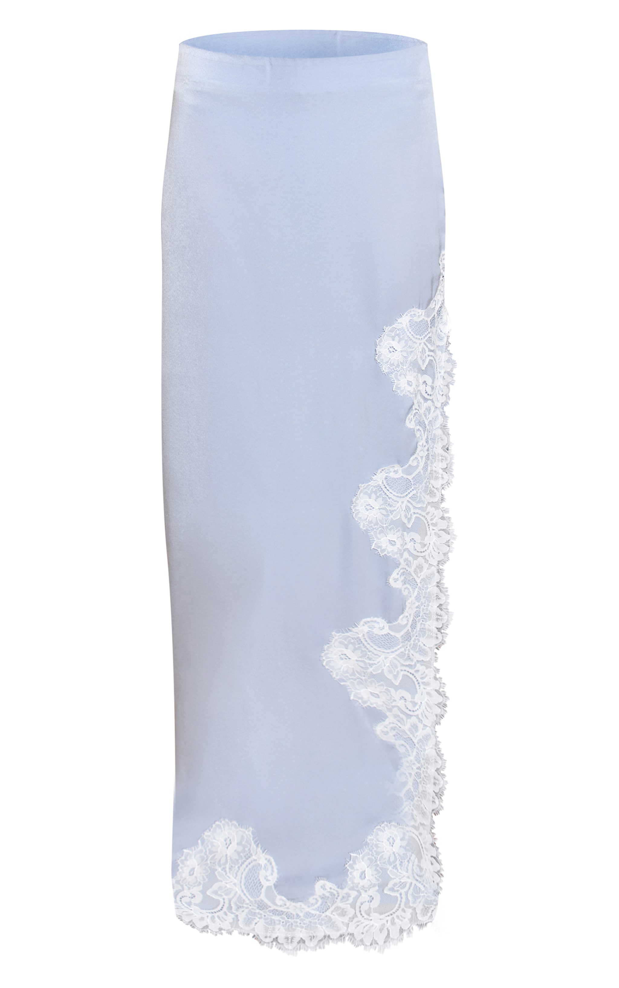 Blue Satin Lace Side Split Maxi Skirt image 5