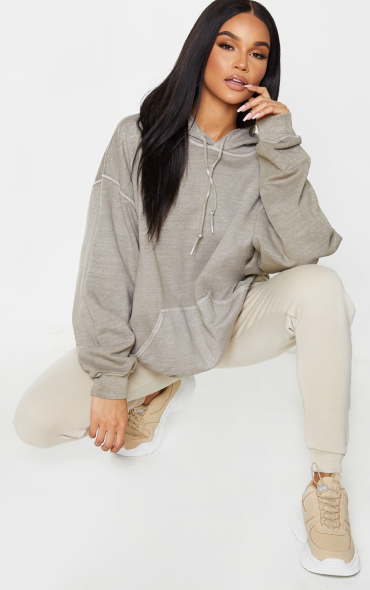 Hoodie oversize kaki délavé