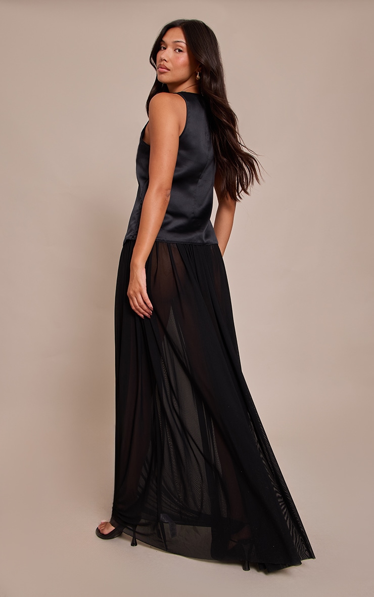 Black Mesh Drape Maxi Skirt image 3