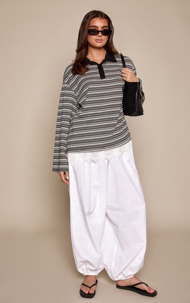 Black Stripe Lace Trim Detail Rugby Style Top  image 3