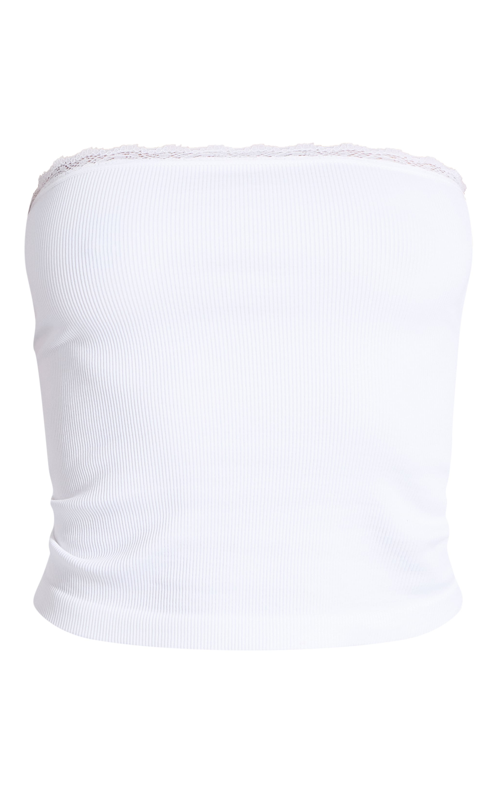 White Lace Trim Snatched Rib Bandeau Top image 1
