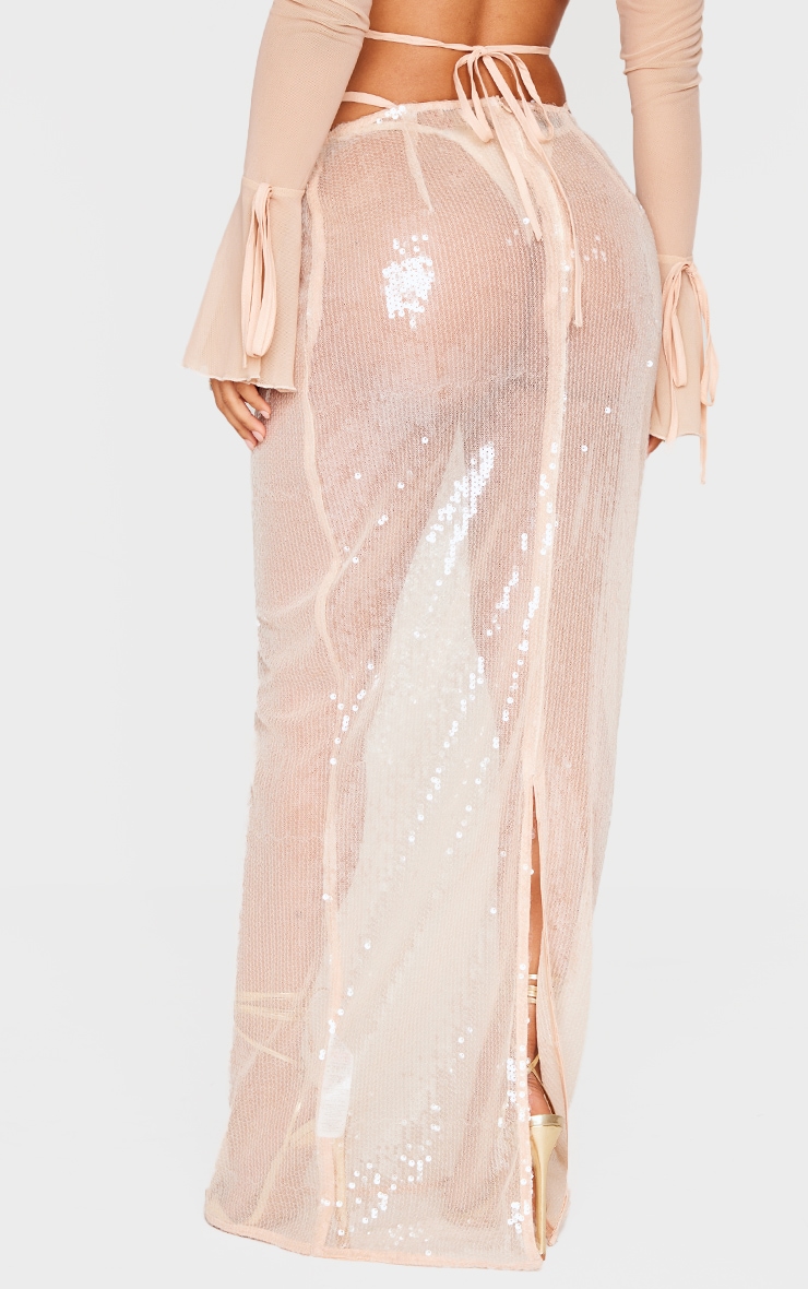 Petite Nude Sequin Low Waist Maxi Skirt image 3