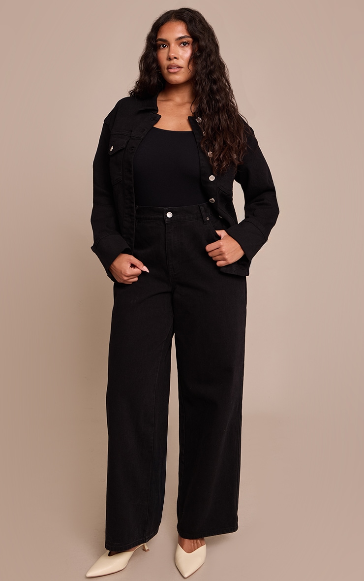 Shape black Stretch Denim Turn Up Sleeve Adjustable Back Jacket image 3