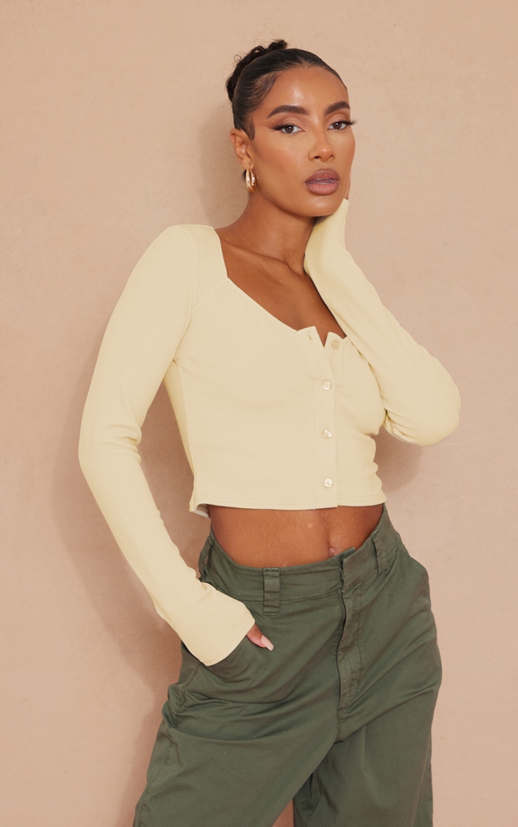 Cream Textured Rib Button Front Top image 1